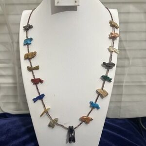 Native American, Animals, Hand Carved Stones, Beaded Necklace - Extra Long 28"